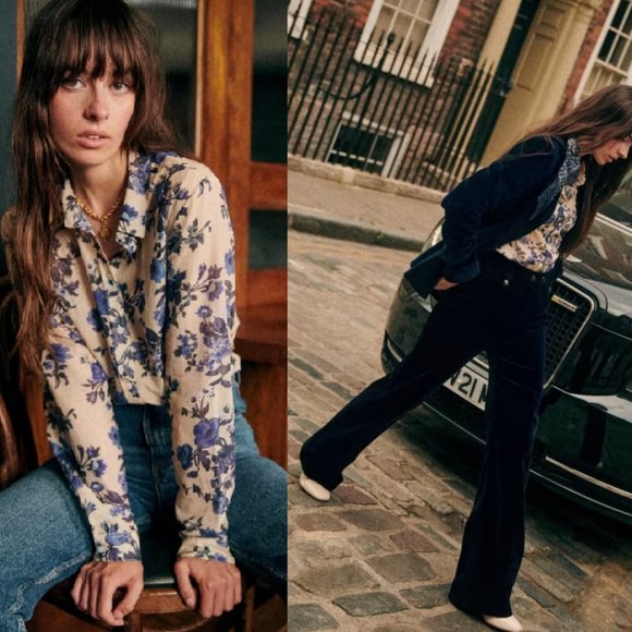 Sezane Tops - Sezane Pierro Cotton Silk Shirt in Blue Floral 34 2